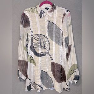 Komarov Printed Charmeuse Floral Blouse Women’s Size Large Long Sleeve Sheer